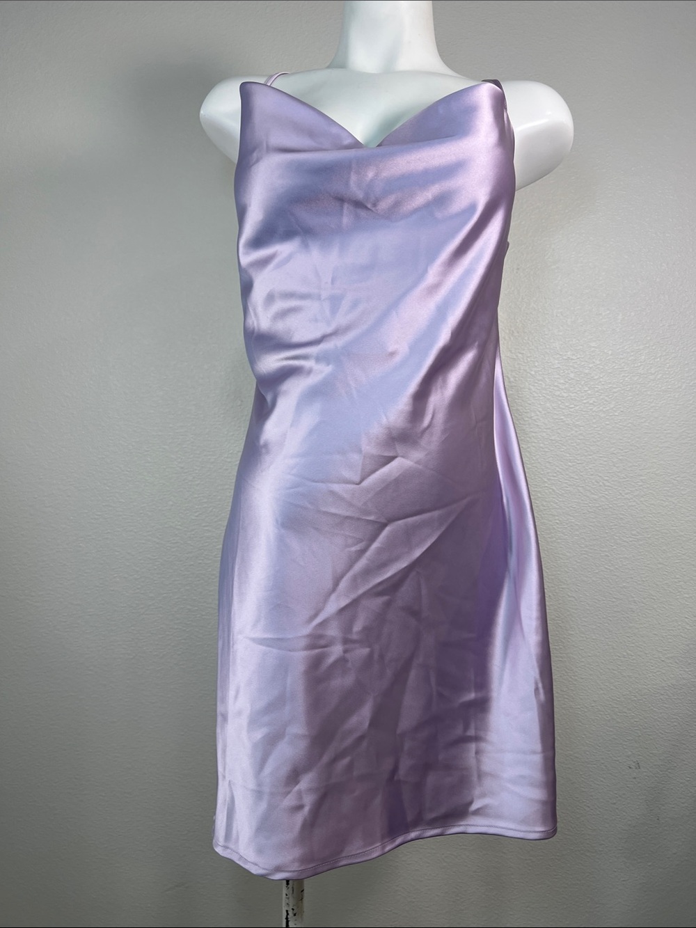 Forever 21 Lavender Satin Cowl Neck Mini Dress LARGE